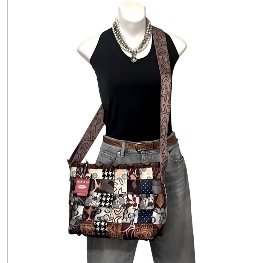 Harveys Patchwork Polka Dot Animal Leopard Print Seatbelt Crossbody Shoulder Bag